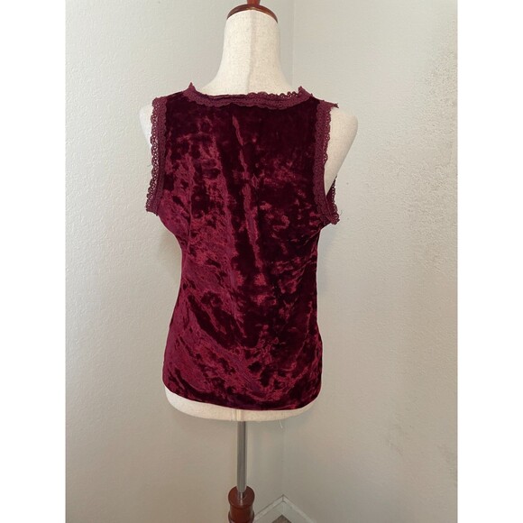 Carolyn Taylor Velvet Lace Trim Tank Top Size Large Burgundy Dark Romantic Y2k - Picture 4 of 8